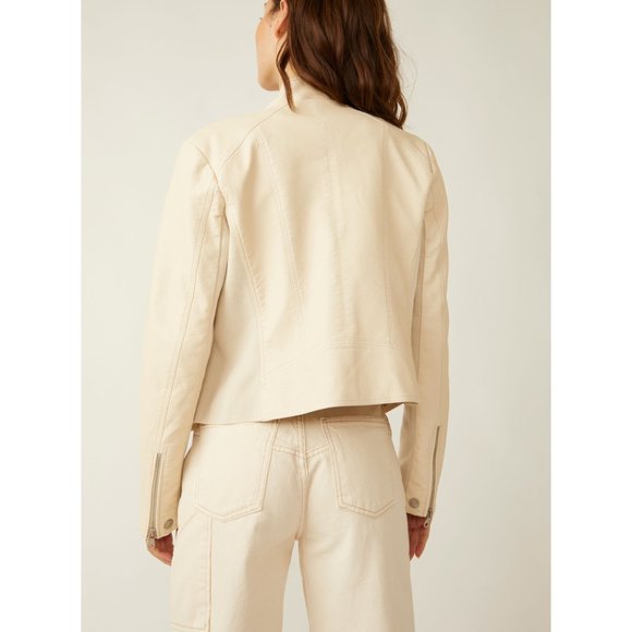🆕 FREE PEOPLE Max Vegan Moto Jacket / Bone - Picture 4 of 5